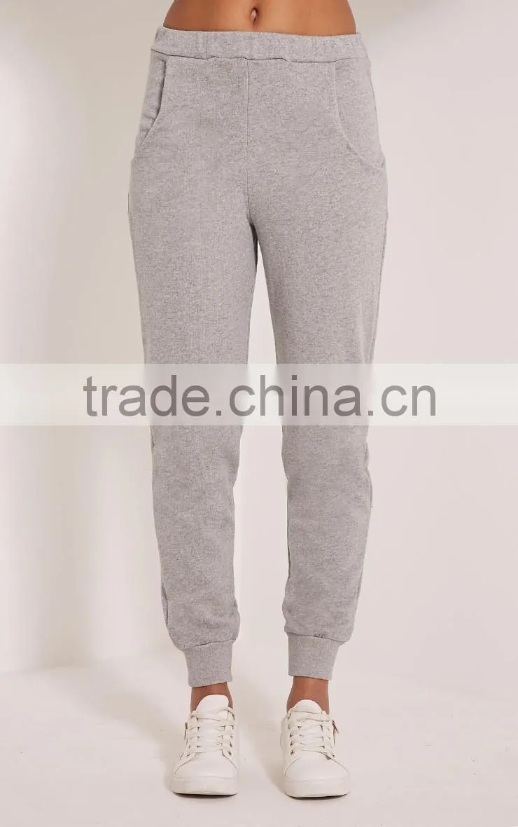 2017 High Quality Women Grey Jogger Pants French Terry Cotton Pants Sportwear Soft Cotton Pants Stretch Waist