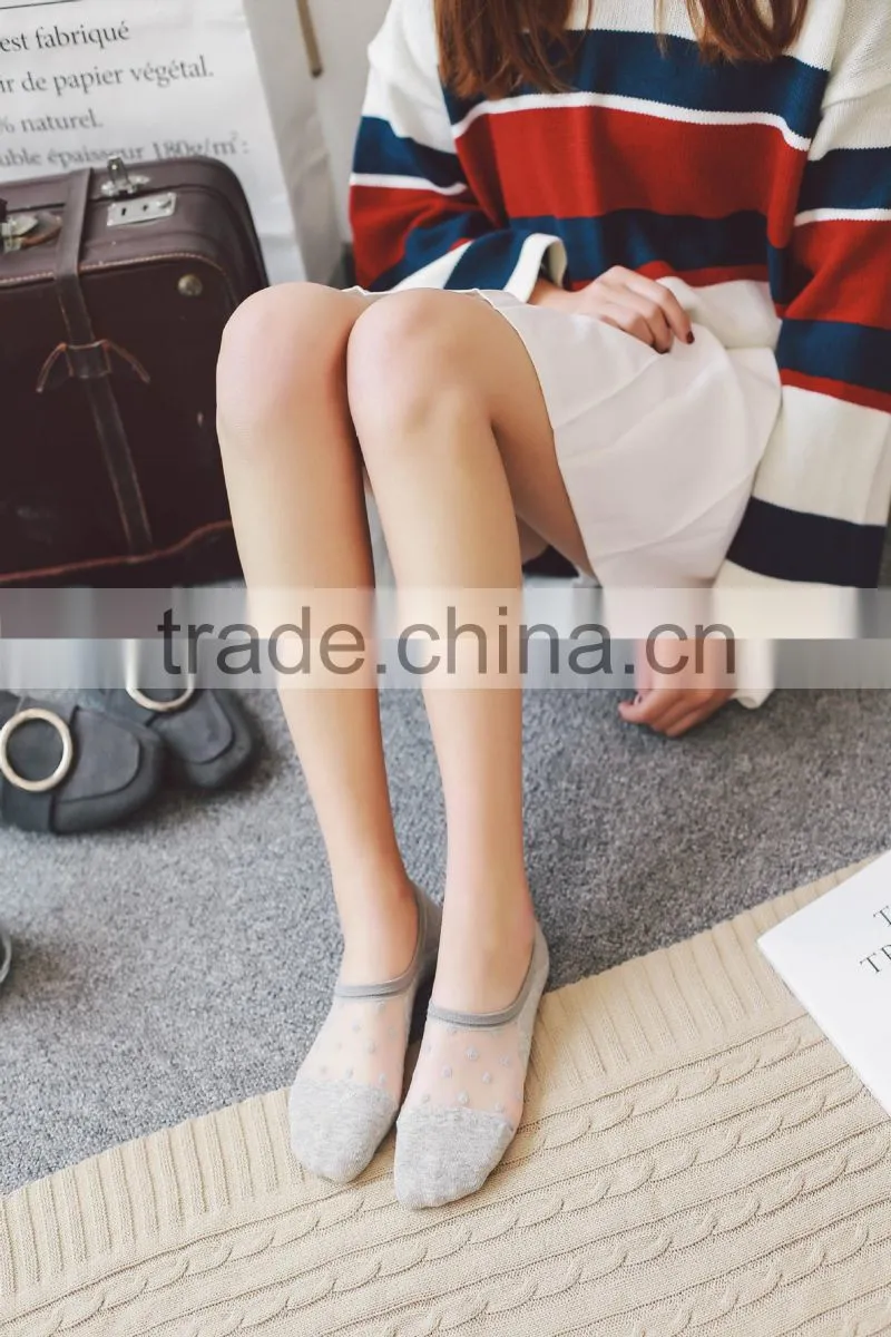 WS-31 Woman Sweet Lotita Big Dot Thin Boat Socks MS Summer Crystal Glass Silk Transparent Japan Invisible Socks Slippers