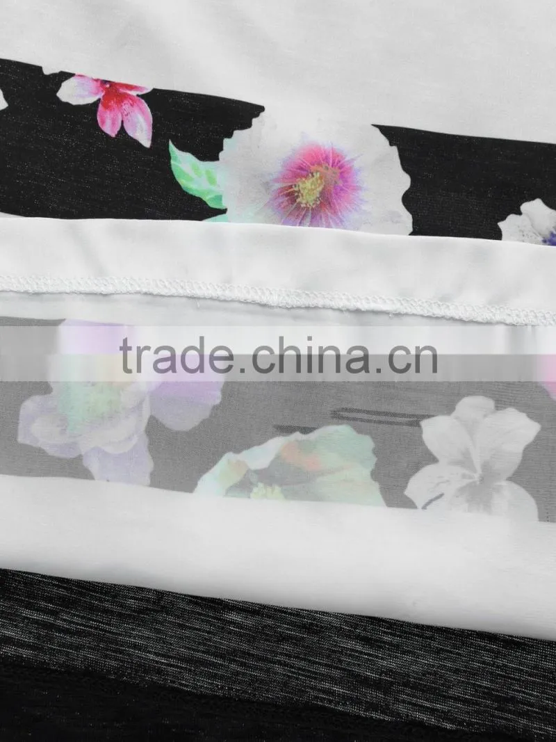 Women's Knitted Woven Combined Stripe Printing Short Sleeve Loose T Shirt Wholesale