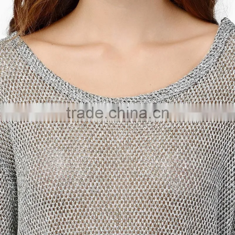 Women's spring and autumn hollow mesh long sleeve t-shirt
