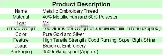 Pure Gold and Silver Color MS Metallic Embroidery Thread