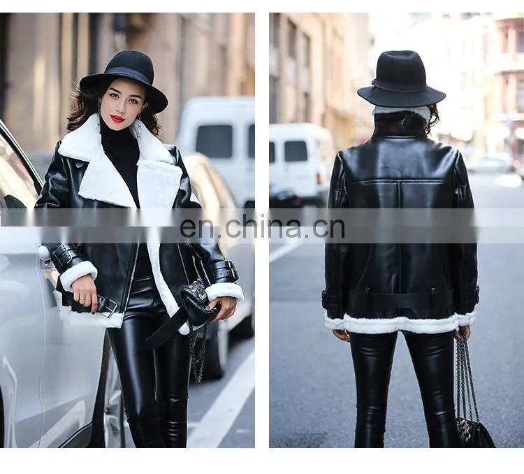 Wholesale Winter Long Style Double Face Sheepskin Ladies Fox Fur Leather Jacket