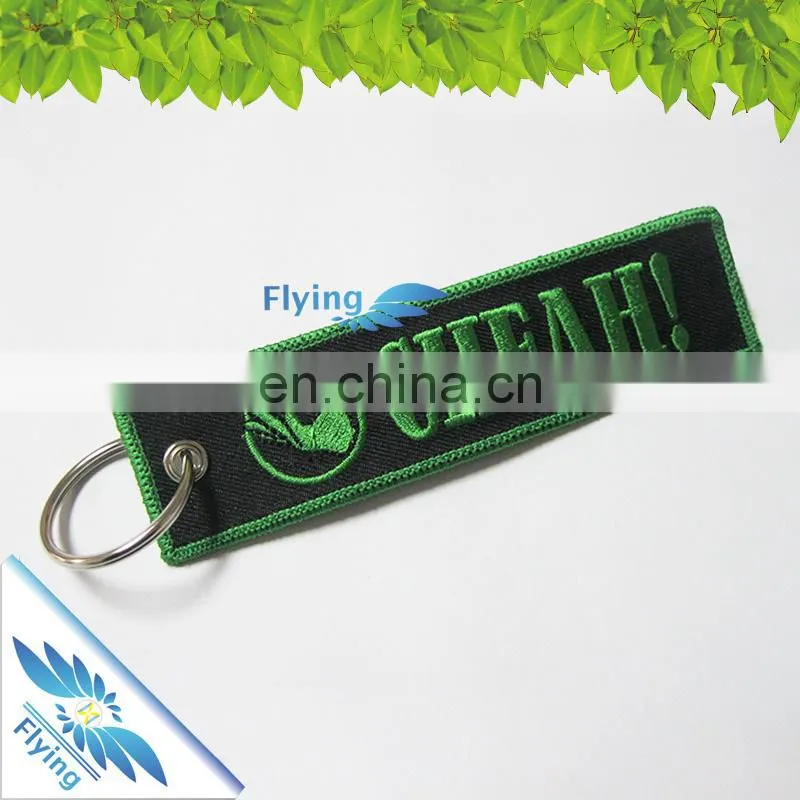 Customized big embroidery decorated giveaway key chains, bulk cheap cloth polyester keychains with logo for sale