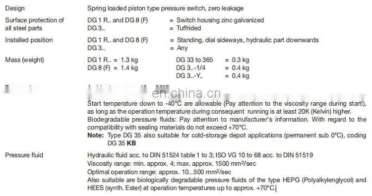 Factory price HAWE DG34 hydraulic pressure control switch