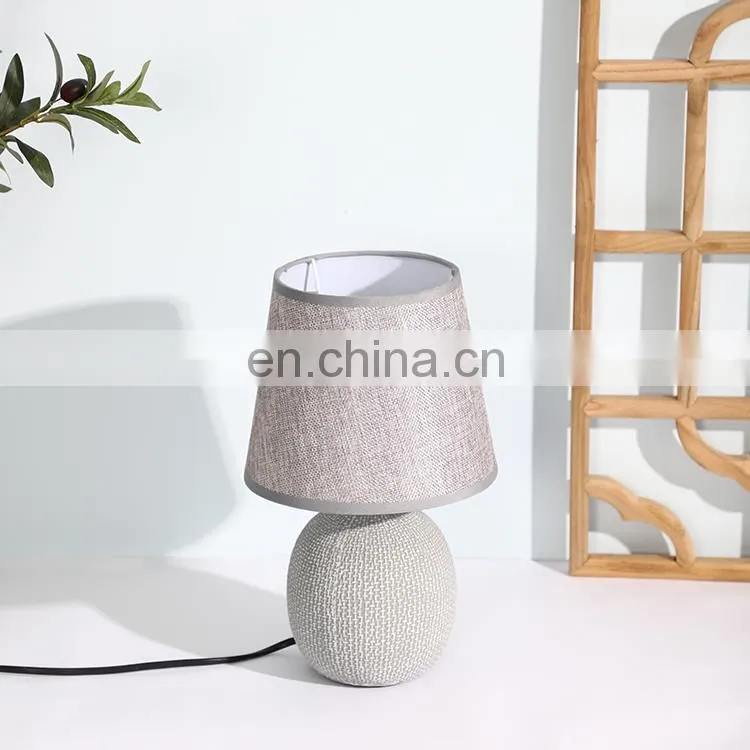 Archaistic design home decorative light grey bedside porcelain table lamp with cloth lampshade