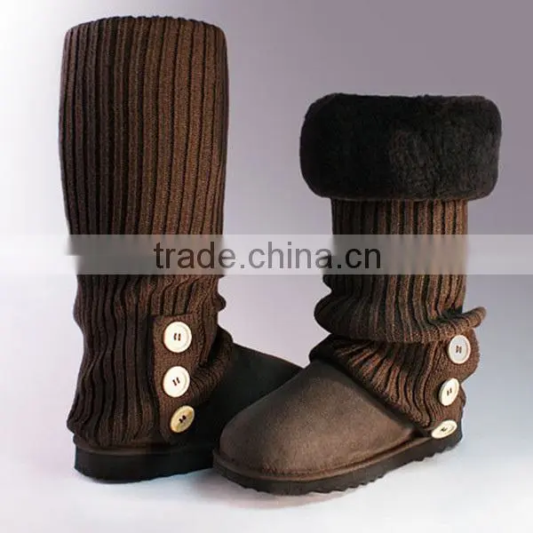 Fashion knit snow boots knee high fur boots for women