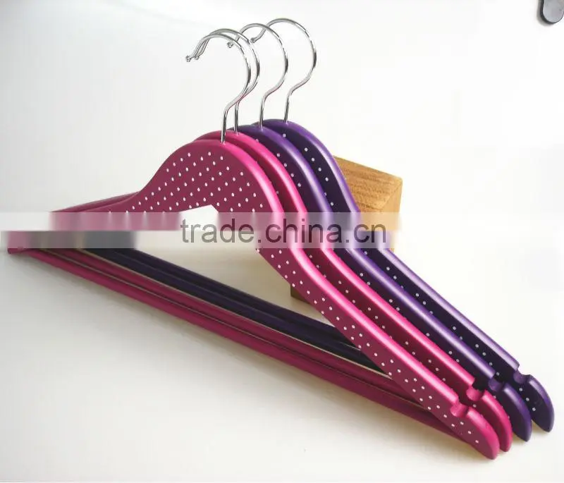 colorful wooden flat hanger with notch and trouser bar for suits