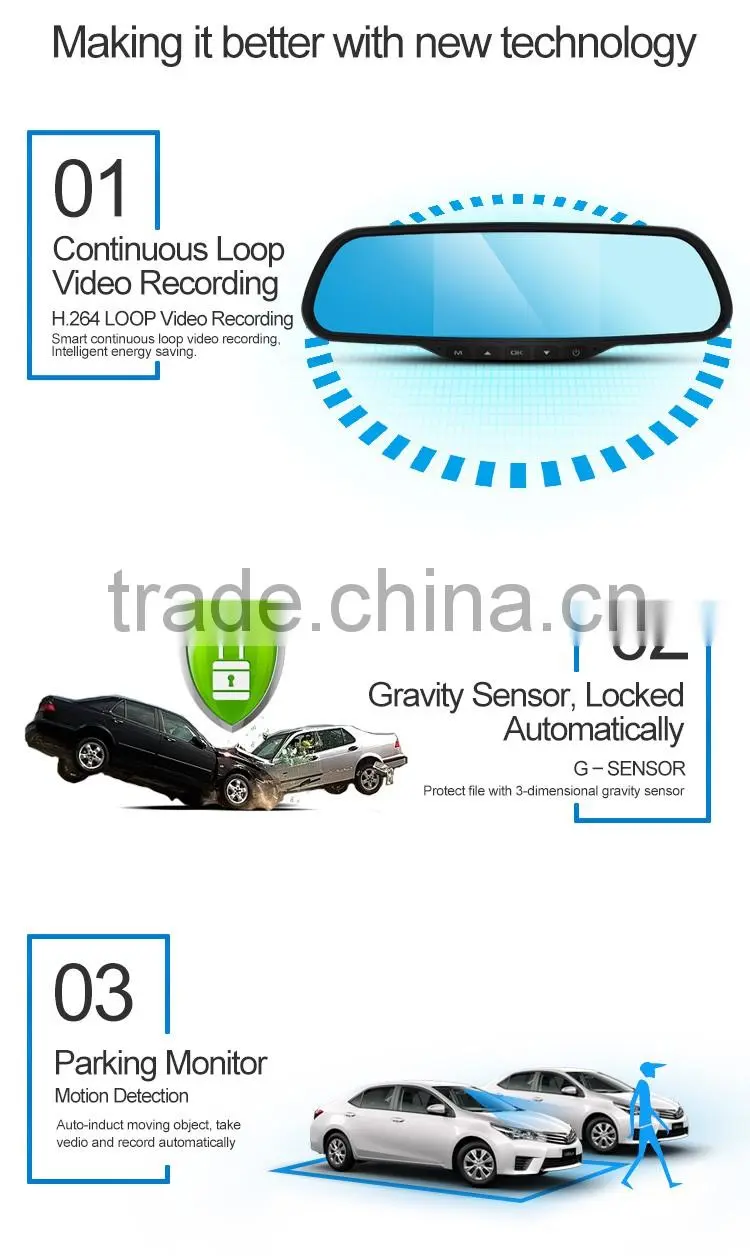 Dual Digital Vedio Camera rearview mirror DVR