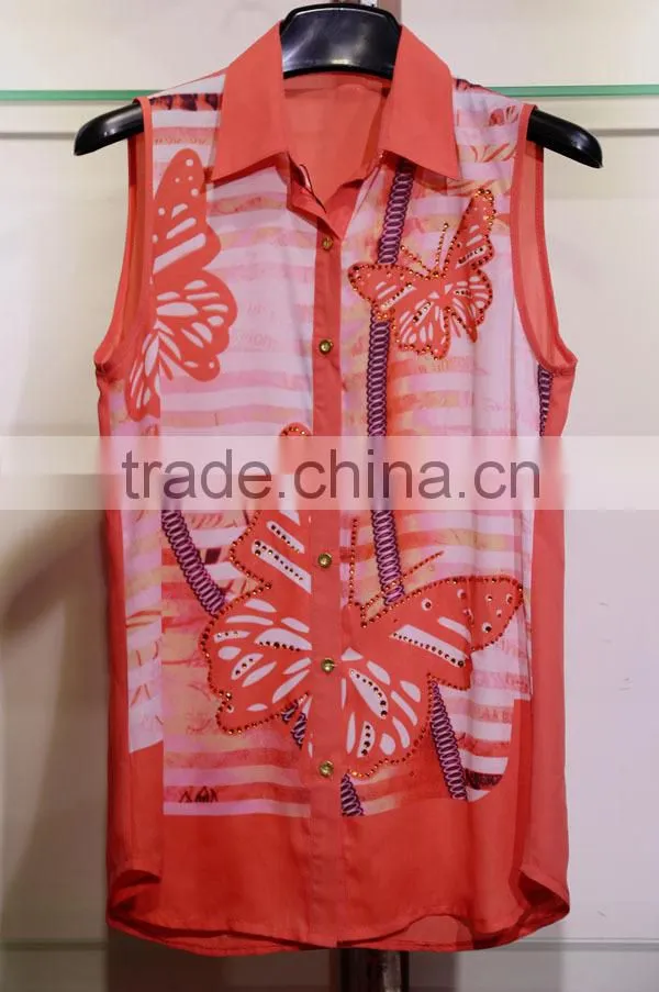 2014 chiffon tops with hot fix stone