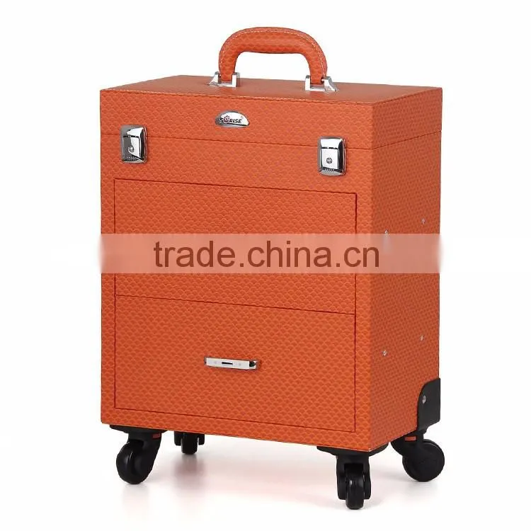 Guangzhou factory colorful lighted mirror cosmetic makeup beauty trolley carring case