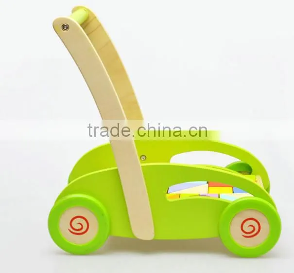 Unique baby walker wooden push toys with blocks for toddlers