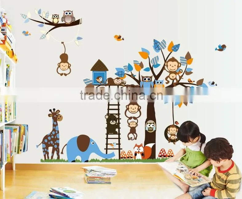 2016 Large Size Kids Cartoon Monkey Giraffe Owl Bird Wall Stickers