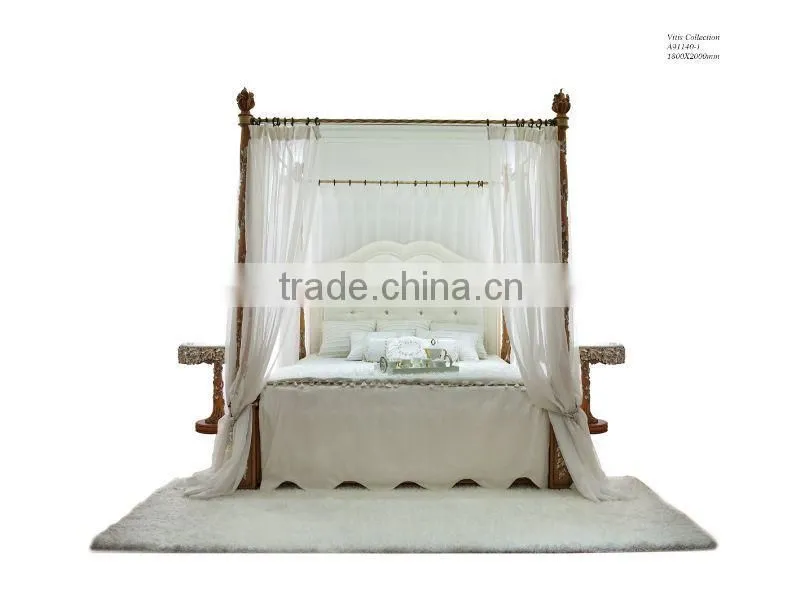Royal bedroom furniture King size white wedding bed Wood four poster canopy bed