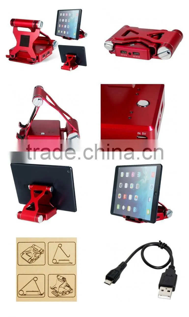 10400mAh Dual USB Foldable Mobile Power Bank with Mount Stand and LED Light