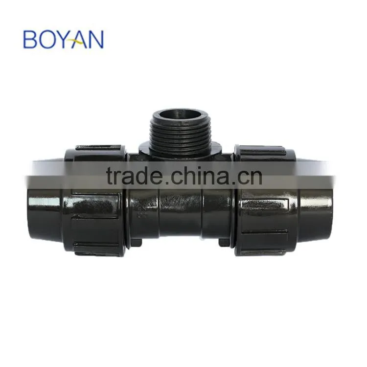 drainage products plastic pipe fitting black pp compression male tee