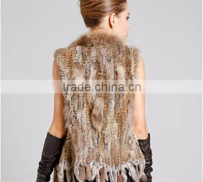 2016 high -end kintted rabbit fur vest with raccoon collar