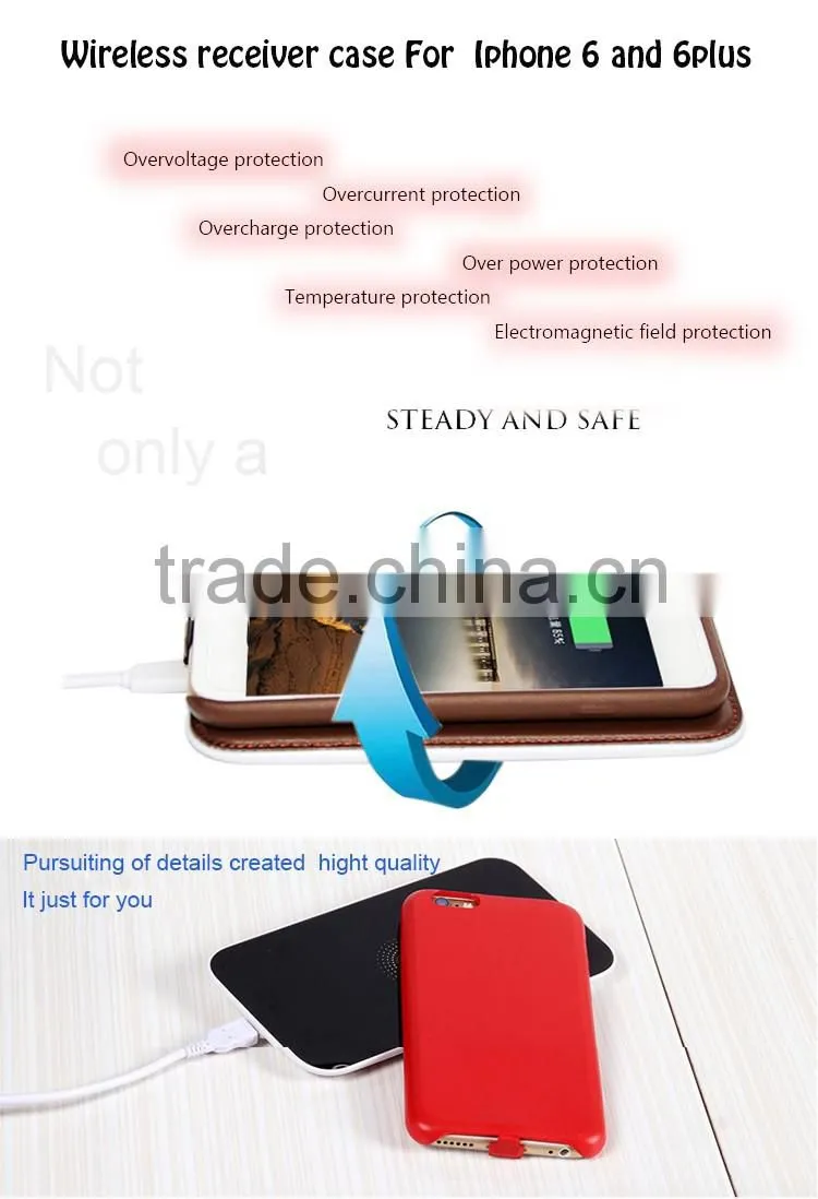 For iphone leather case cover wireless charger recevier case for iphone 6 6s 6plus