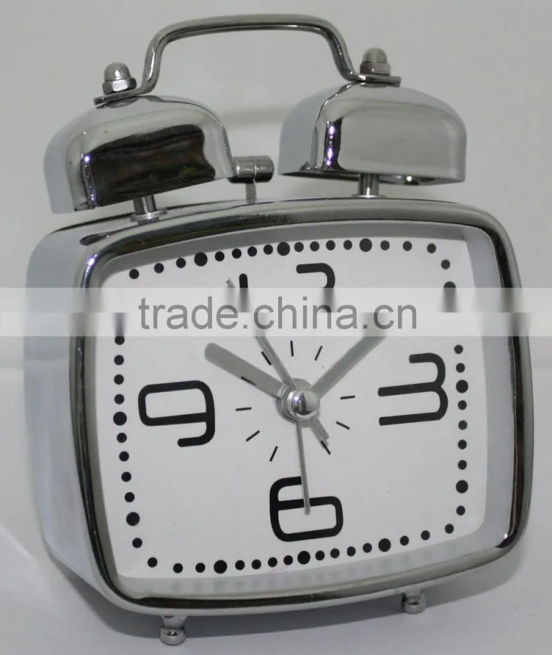 2016 new style twin bell table square alarm clock with night light