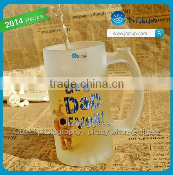 popular handle full wrap print logo imprinted dull polish gift glass cup