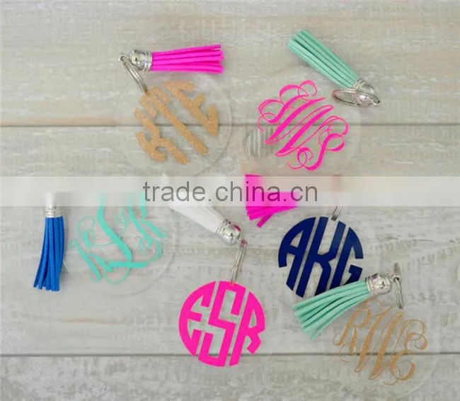 Personalized Customized Match Enamel Suede Tassel Monogram Keychains