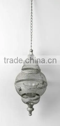 100350SA- hanging metal wire cage candle lantern w/stick