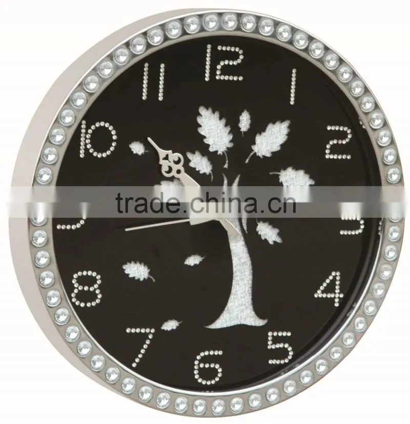 Romantic tree metal gold decorative wall mounted diamond clock