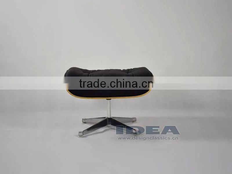 Replica Charles Ottoman Walnut Veneer Black Leather