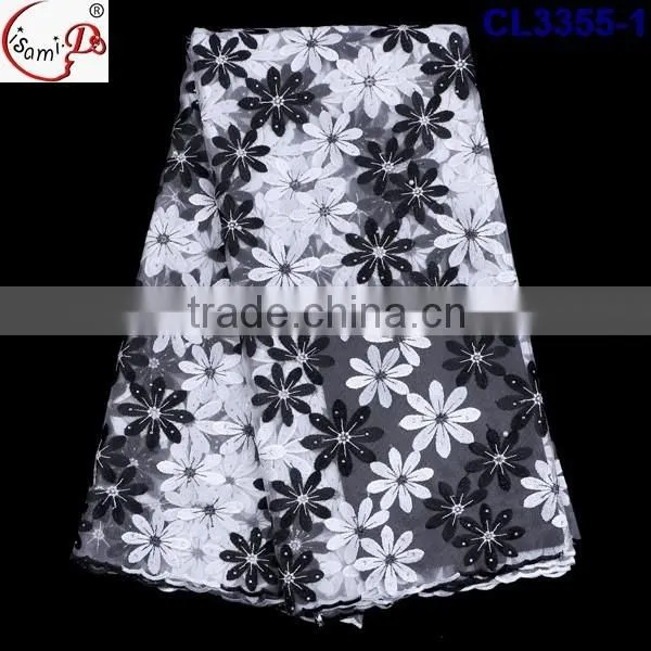 Nice lace CL3355 lovely color fancy french lace tulle lace with beads African french lace for wholesale price for women dress