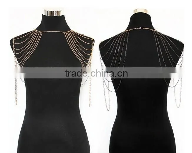 Fashion Punk Sexy Silver Tone Multi Tassel Chain Shoulder Necklace Body Chain