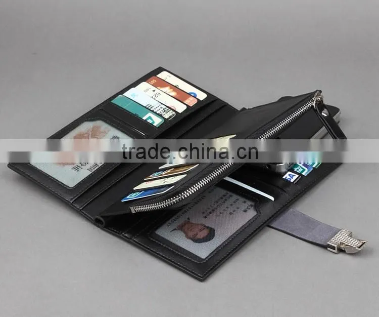 Lastest black leather metal chain wallet and purse for men