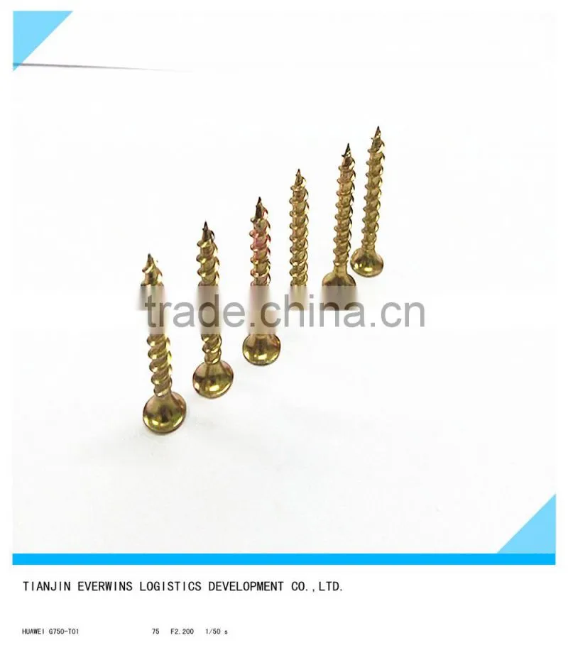 Countersund Head Brass plated screws Phillips head Coarse thread Drywall screws