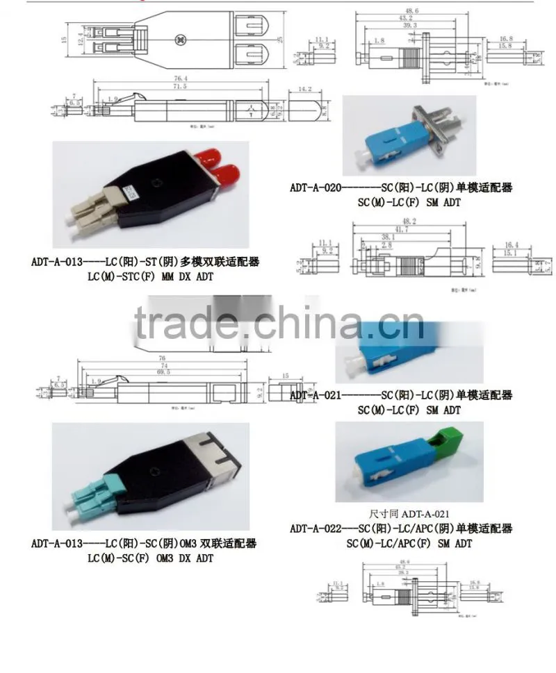 Manufacturer MM 50/125 LC Duplex Male FC Duplex Female Fiber Optic Adapter