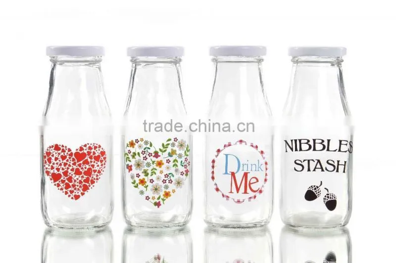 300ml Printed Logo Glass Milk Bottle