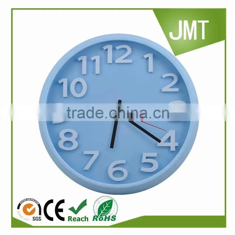 12 inch modern concise fashion 3D digital colorful living room round plastic quartz wall clock