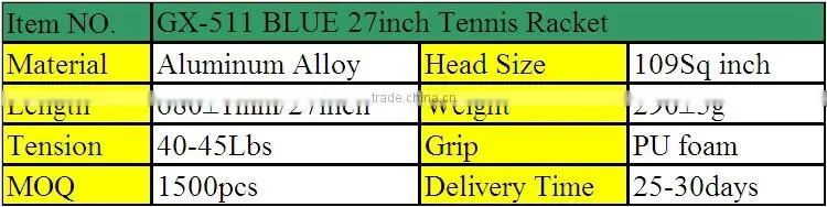 GX-511 blue good quality aluminium alloy tennis rackets with custom tennis racket grips/gifts trade