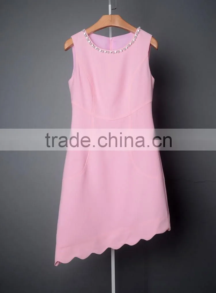 Wholesale Bady Pink Sleeveless Women Dresses Beads Embellished Summer Dresses