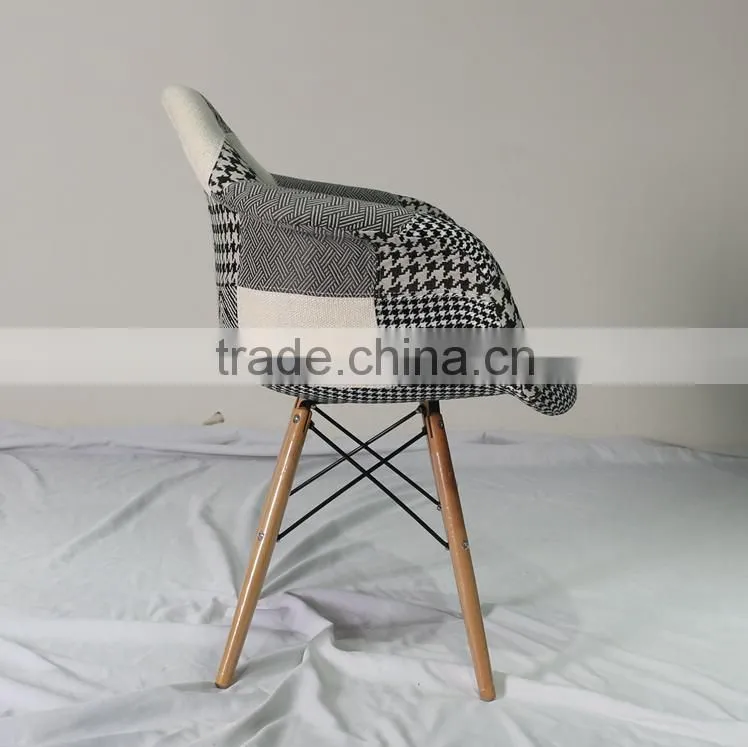 Replica Eiffel Tower Base Fiberglass Patchwork Dining Armchair with Wood legs