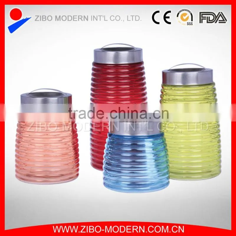 Colorful Glass Food Container Set 4 Custom Cookie Jar Decorative Airtight Glass Jar