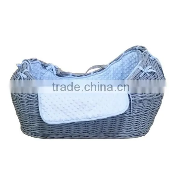 Silver grey Wicker Moses Basket / wicker bassinet
