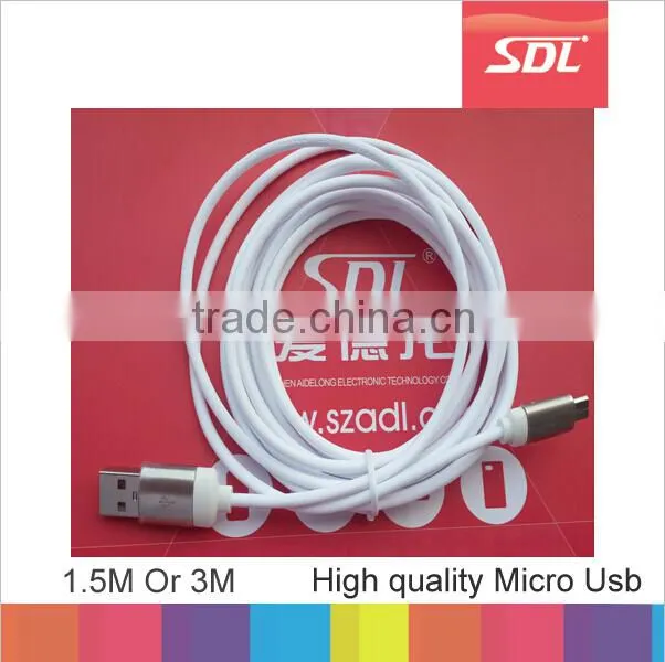High quality 1.5m V8 USB charger cable for samsung , Metal jelly micro usb 3M Data Sync usb cable