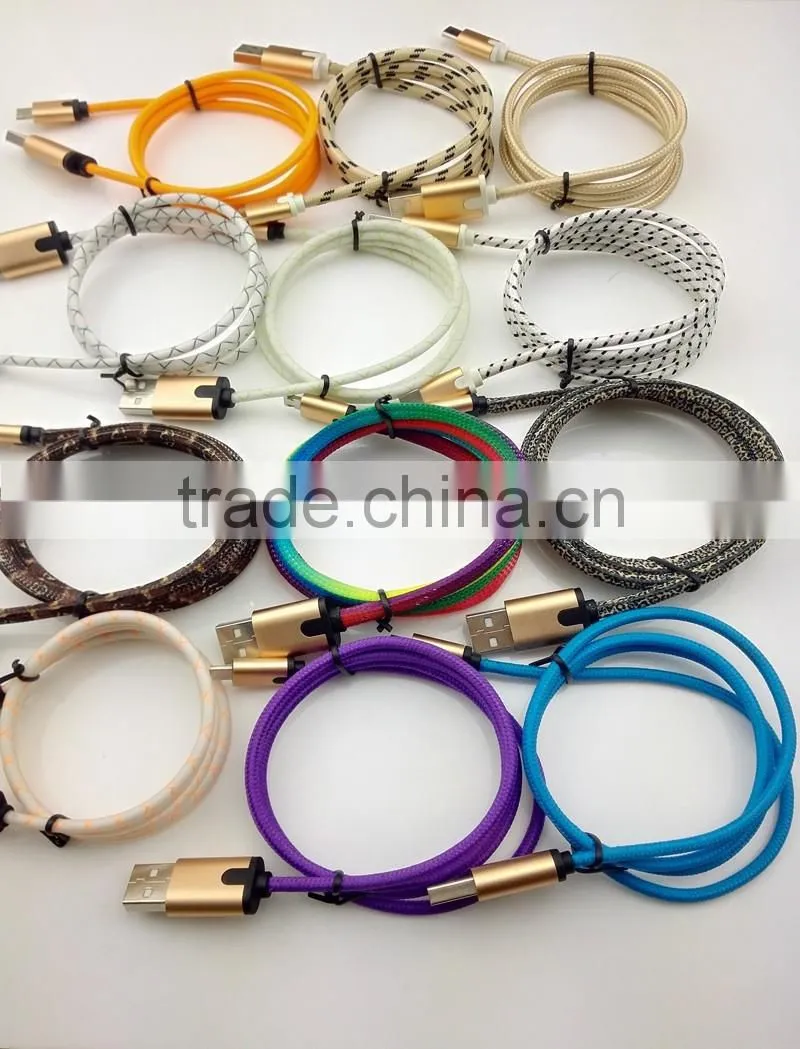 2016 braided mobile phone 2 in 1 USB cable&type C charging cable for smartphone