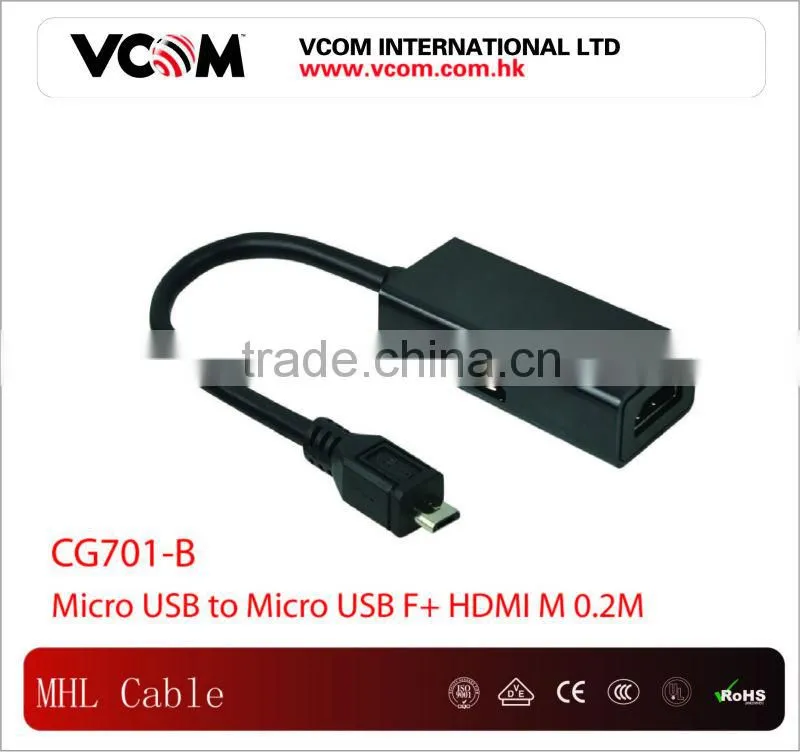 Black Micro USB to Micro USB F+HDMI M 0.2M MHL Cable