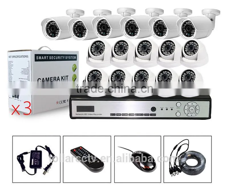 cctv housing full hd cctv camera cctv ip camera HD h.264 p2p 720P 16ch IP Kits with 10pcs domer&6pcs bullet p2p ip camera