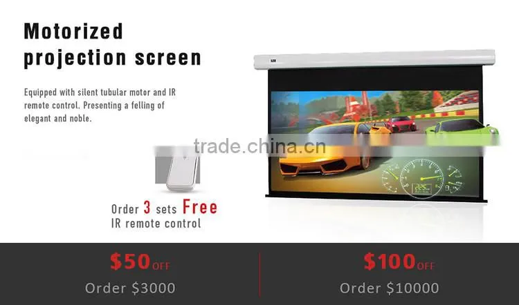 Electric pull-down projection screen /wall or ceiling mounted motorised projector screen for school theather