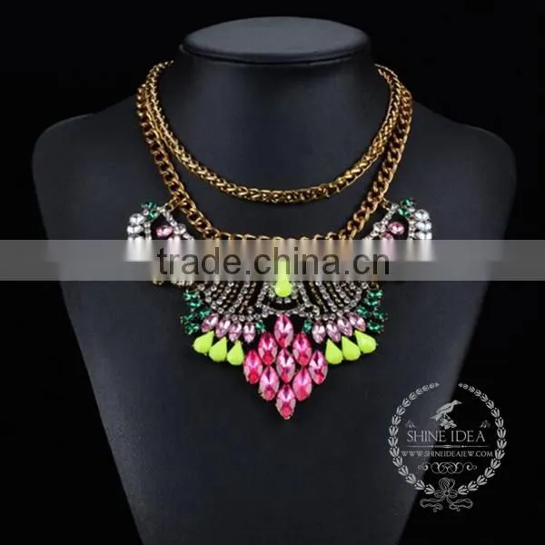 high quality vintage colorful rhinestone chunky statement necklace tin alloy fashion women pendant necklace 6390067