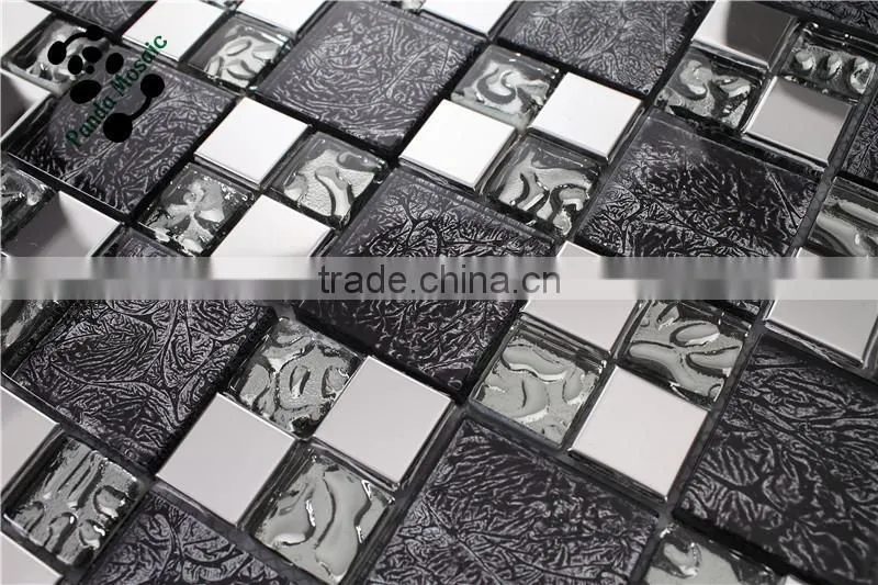 SMP20 Modern Design home mosaic Decor metal backsplash tile Glass mixed Stainless steel mosaic tile