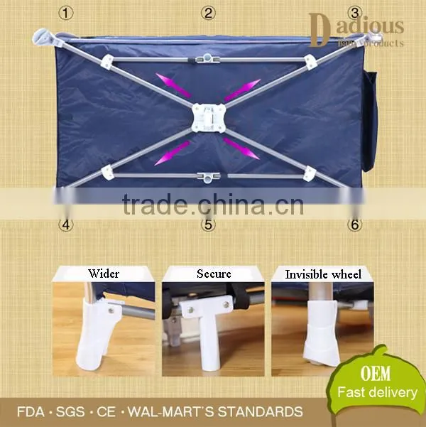 Portable Baby Cribs Metal Infant Double Bed Design with Wheel
