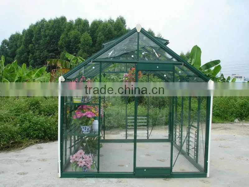 Low cost galvanized steel frame 4mm tempered glass Greenhouse HX98 series