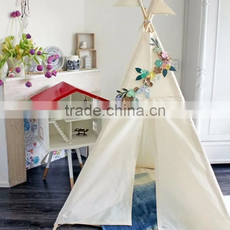 Wholesale 4-Wall Pure Plain Color canvas Princess Baby Happy kids indian tent childrens teepee