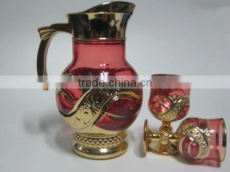 7pcs golden glass set,7pcs of gold plated glassware sets